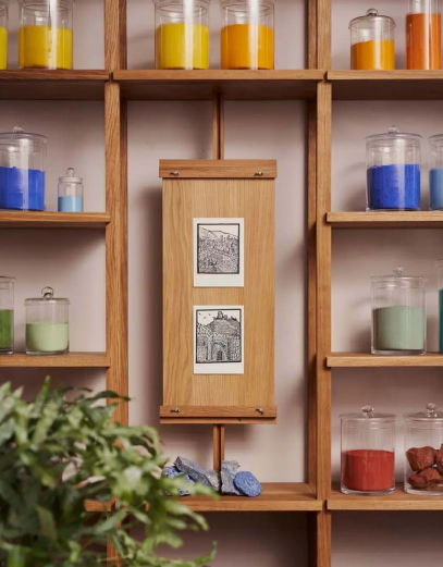 Raw natural pigments in glass jars for making artisan A. Gallo watercolors