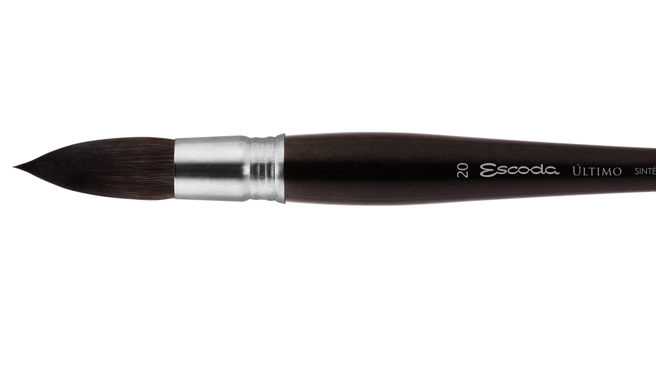 Paintbrush with black handle and silver ferrule on a white background
