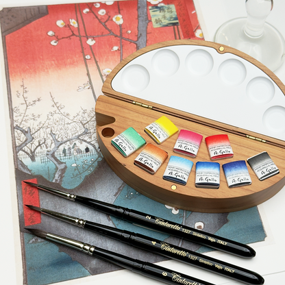 مجموعة Illumina مع Cherry Wood Palette 1327 Pocket Brush Series