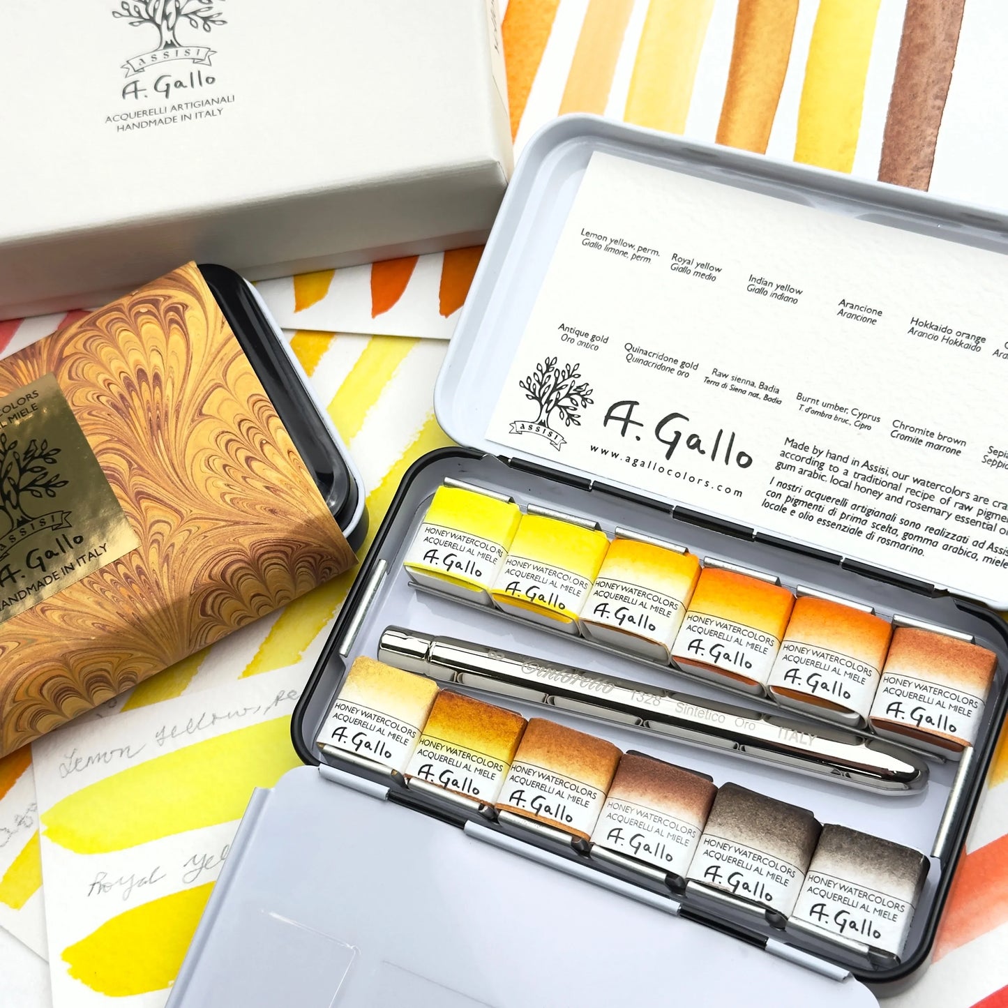 لوحة ألوان مائية صفراء - مجموعة ألوان مائية مصنوعة يدويًا 