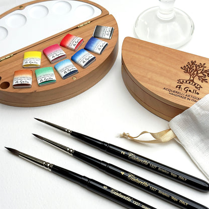 مجموعة Illumina مع Cherry Wood Palette 1327 Pocket Brush Series