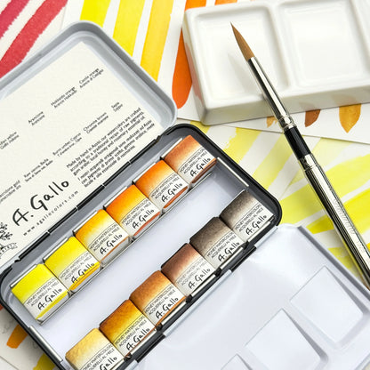 لوحة ألوان مائية صفراء - مجموعة ألوان مائية مصنوعة يدويًا 